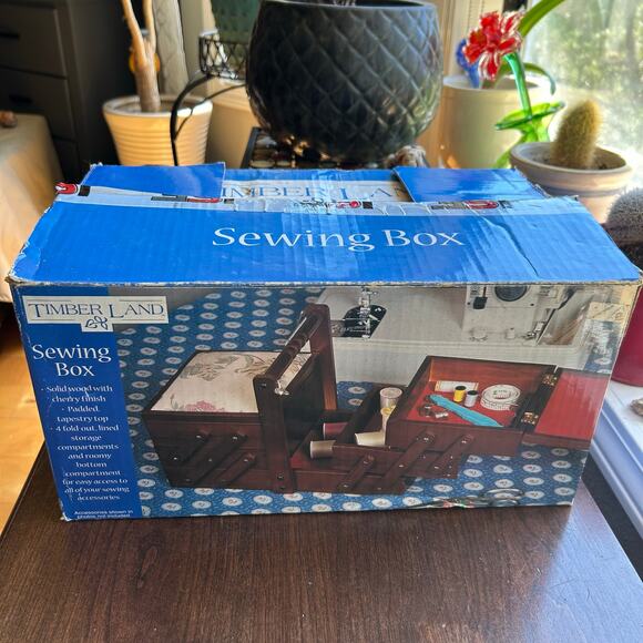 New Vintage Timberland Accordion Sewing Box Wood Mid Century Modern tapestry top - Picture 1 of 14